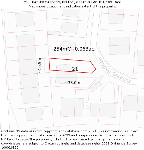 21, HEATHER GARDENS, BELTON, GREAT YARMOUTH, NR31 9PP: Plot and title map
