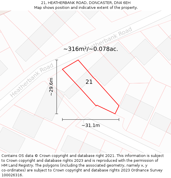 21, HEATHERBANK ROAD, DONCASTER, DN4 6EH: Plot and title map