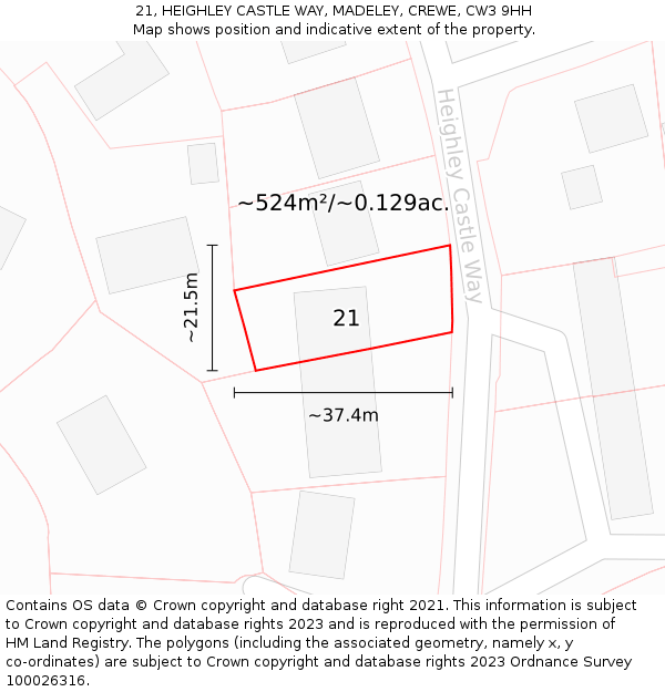 21, HEIGHLEY CASTLE WAY, MADELEY, CREWE, CW3 9HH: Plot and title map