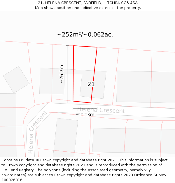 21, HELENA CRESCENT, FAIRFIELD, HITCHIN, SG5 4SA: Plot and title map