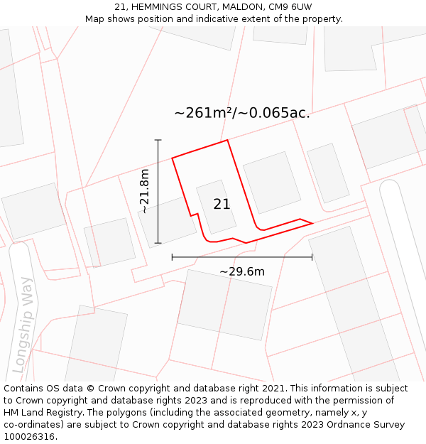 21, HEMMINGS COURT, MALDON, CM9 6UW: Plot and title map