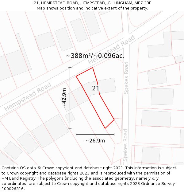 21, HEMPSTEAD ROAD, HEMPSTEAD, GILLINGHAM, ME7 3RF: Plot and title map