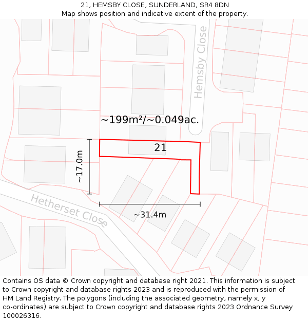 21, HEMSBY CLOSE, SUNDERLAND, SR4 8DN: Plot and title map