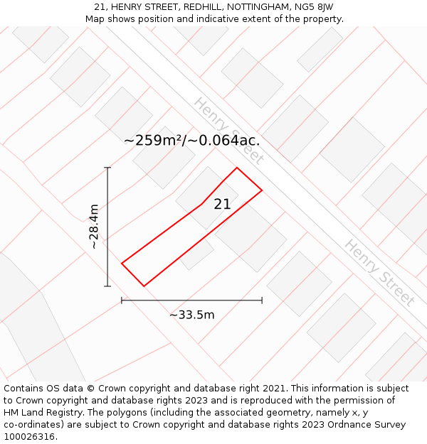 21, HENRY STREET, REDHILL, NOTTINGHAM, NG5 8JW: Plot and title map