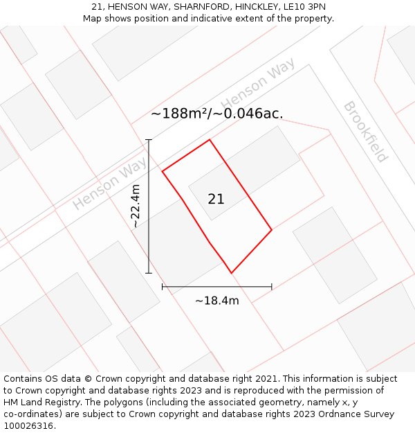 21, HENSON WAY, SHARNFORD, HINCKLEY, LE10 3PN: Plot and title map