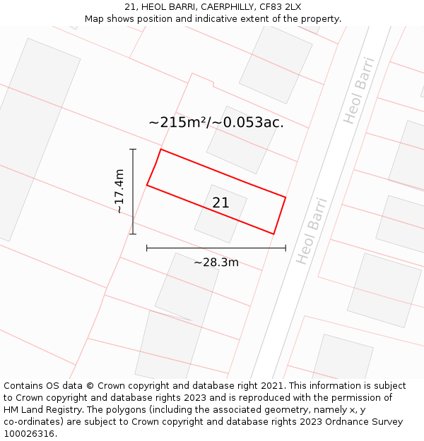 21, HEOL BARRI, CAERPHILLY, CF83 2LX: Plot and title map