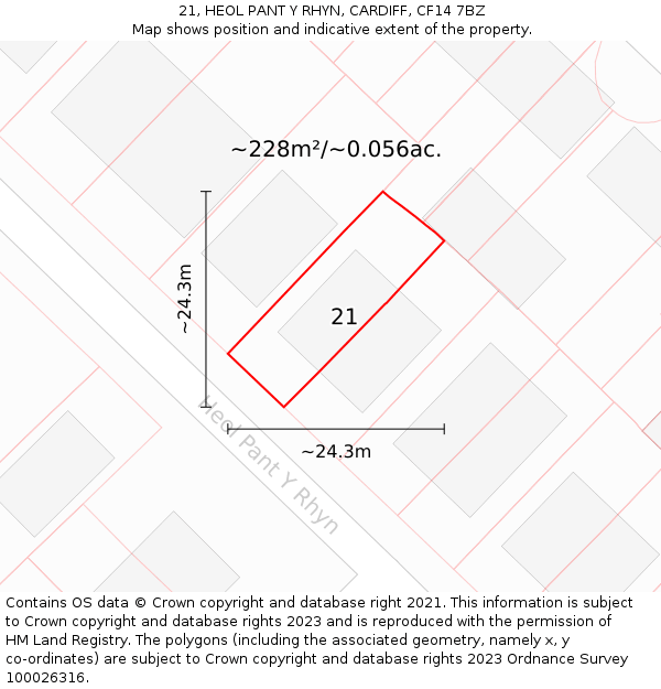 21, HEOL PANT Y RHYN, CARDIFF, CF14 7BZ: Plot and title map