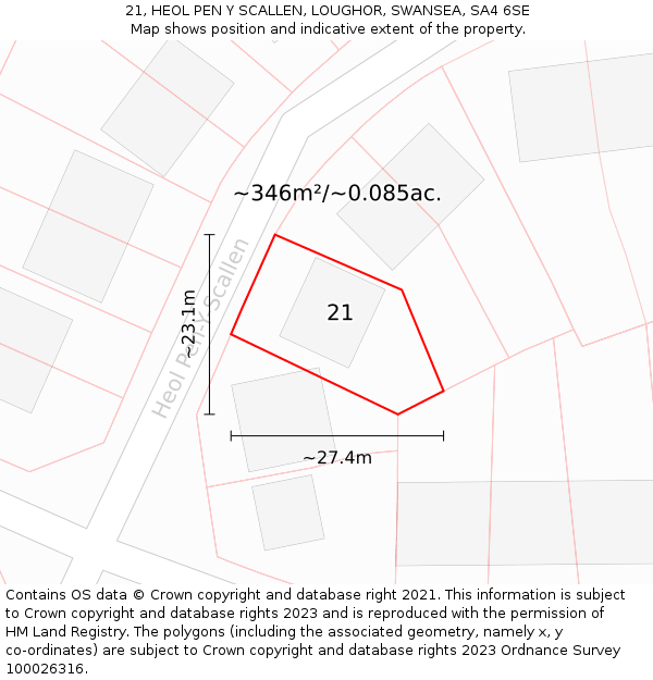 21, HEOL PEN Y SCALLEN, LOUGHOR, SWANSEA, SA4 6SE: Plot and title map
