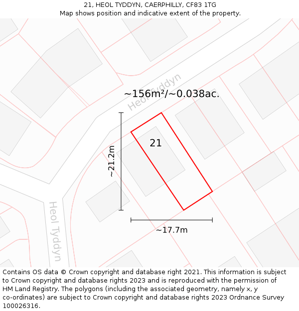 21, HEOL TYDDYN, CAERPHILLY, CF83 1TG: Plot and title map