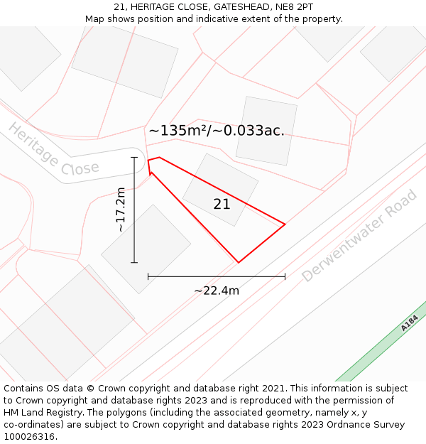 21, HERITAGE CLOSE, GATESHEAD, NE8 2PT: Plot and title map