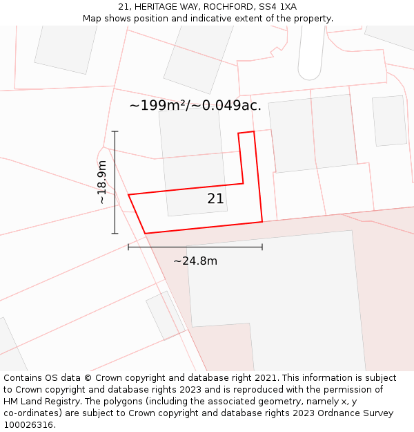 21, HERITAGE WAY, ROCHFORD, SS4 1XA: Plot and title map