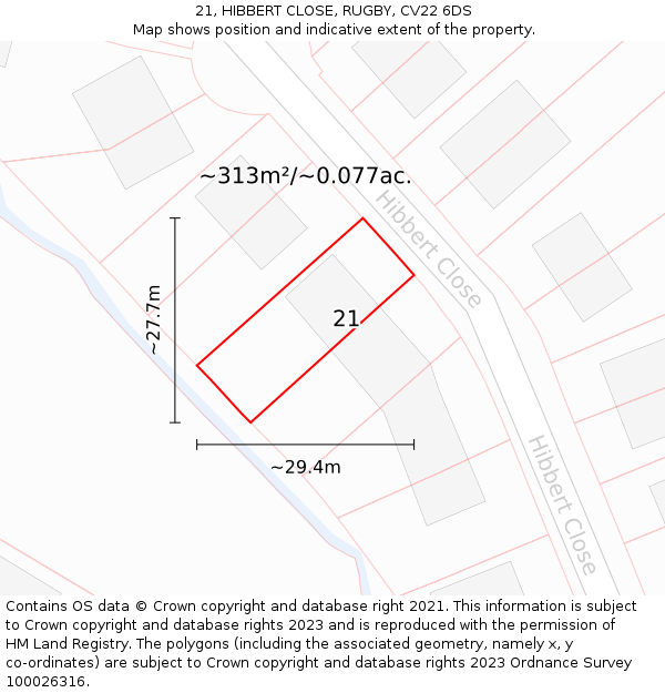 21, HIBBERT CLOSE, RUGBY, CV22 6DS: Plot and title map