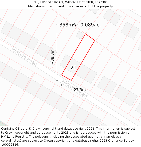 21, HIDCOTE ROAD, OADBY, LEICESTER, LE2 5PG: Plot and title map