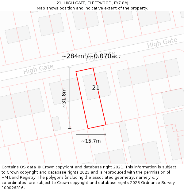 21, HIGH GATE, FLEETWOOD, FY7 8AJ: Plot and title map