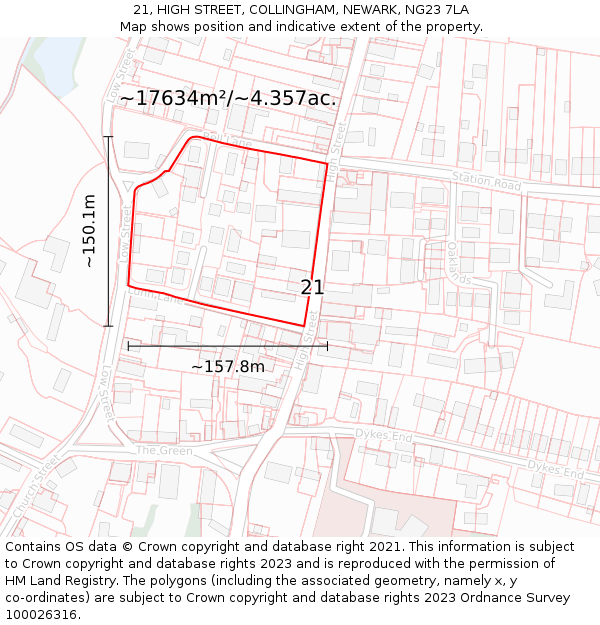 21, HIGH STREET, COLLINGHAM, NEWARK, NG23 7LA: Plot and title map