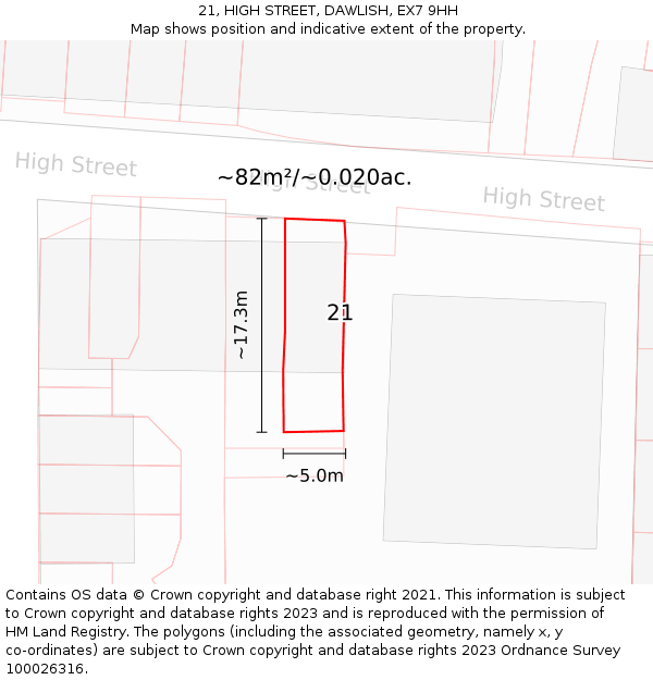 21, HIGH STREET, DAWLISH, EX7 9HH: Plot and title map