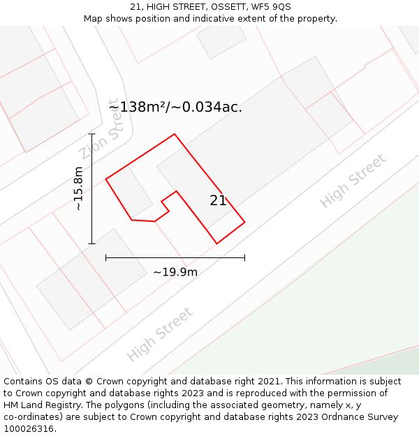 21, HIGH STREET, OSSETT, WF5 9QS: Plot and title map