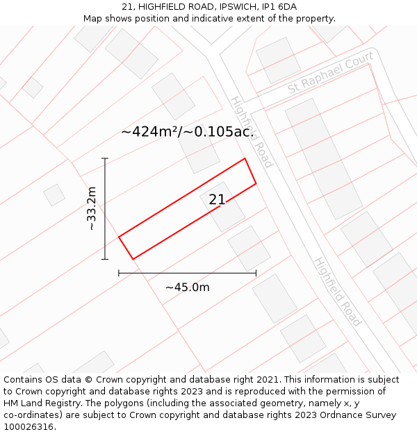 21, HIGHFIELD ROAD, IPSWICH, IP1 6DA: Plot and title map