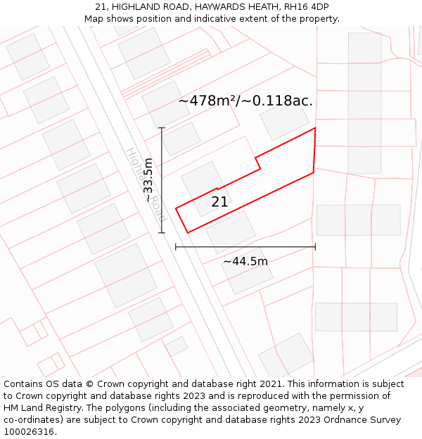 21, HIGHLAND ROAD, HAYWARDS HEATH, RH16 4DP: Plot and title map