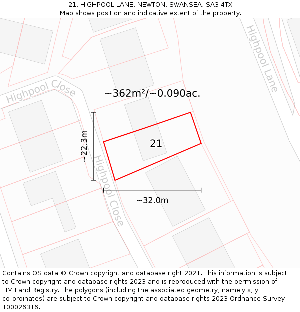 21, HIGHPOOL LANE, NEWTON, SWANSEA, SA3 4TX: Plot and title map