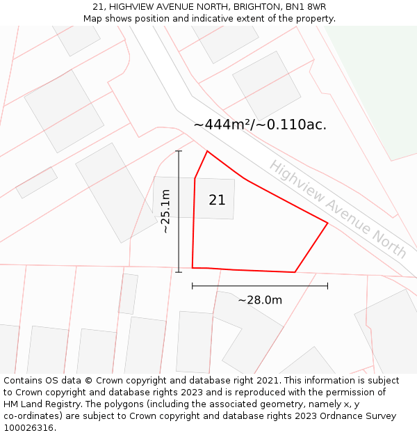 21, HIGHVIEW AVENUE NORTH, BRIGHTON, BN1 8WR: Plot and title map