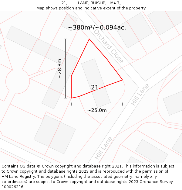 21, HILL LANE, RUISLIP, HA4 7JJ: Plot and title map