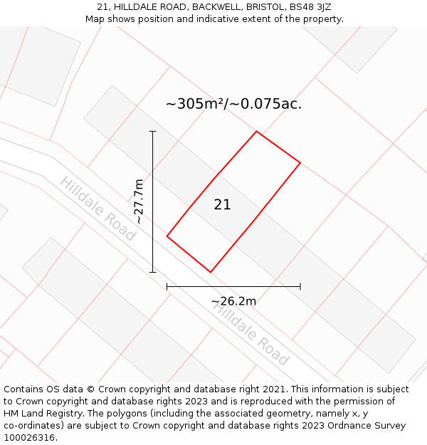 21, HILLDALE ROAD, BACKWELL, BRISTOL, BS48 3JZ: Plot and title map