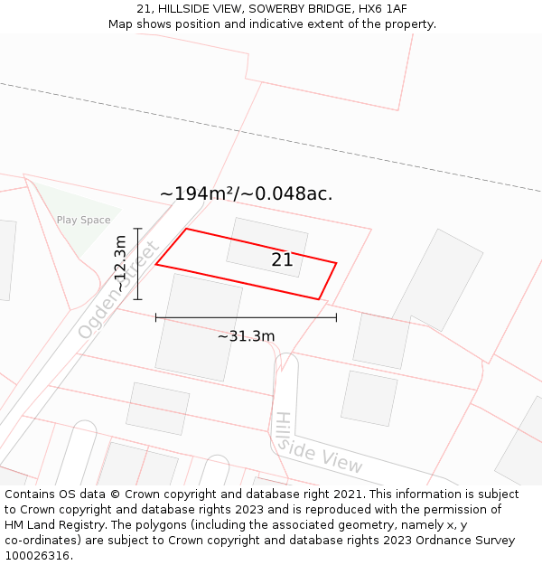 21, HILLSIDE VIEW, SOWERBY BRIDGE, HX6 1AF: Plot and title map