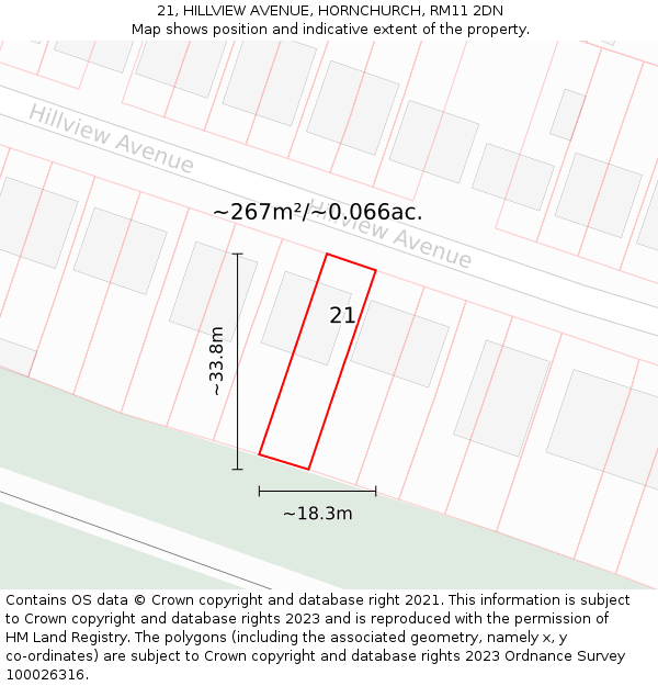 21, HILLVIEW AVENUE, HORNCHURCH, RM11 2DN: Plot and title map