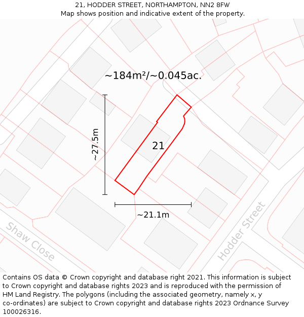 21, HODDER STREET, NORTHAMPTON, NN2 8FW: Plot and title map