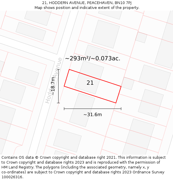 21, HODDERN AVENUE, PEACEHAVEN, BN10 7PJ: Plot and title map