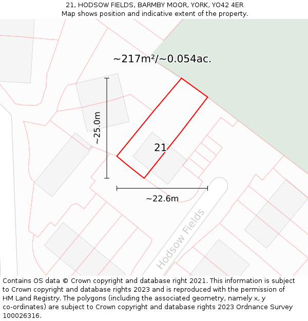 21, HODSOW FIELDS, BARMBY MOOR, YORK, YO42 4ER: Plot and title map