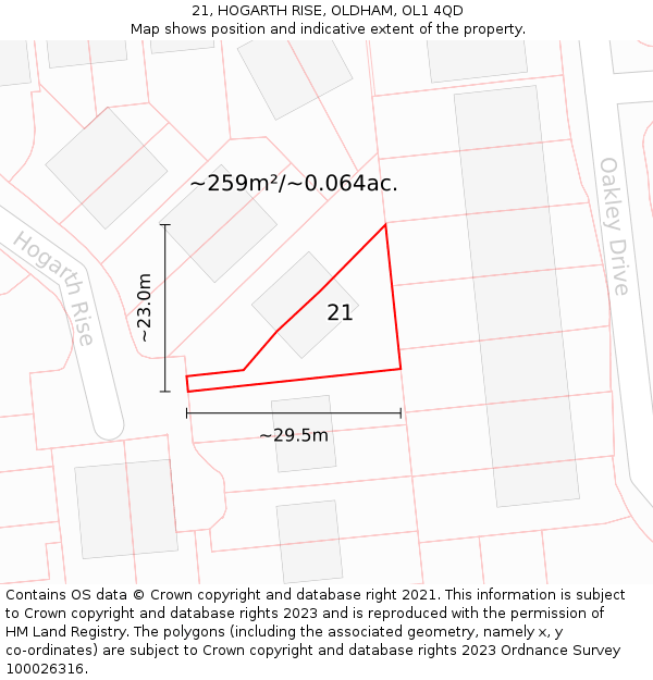 21, HOGARTH RISE, OLDHAM, OL1 4QD: Plot and title map