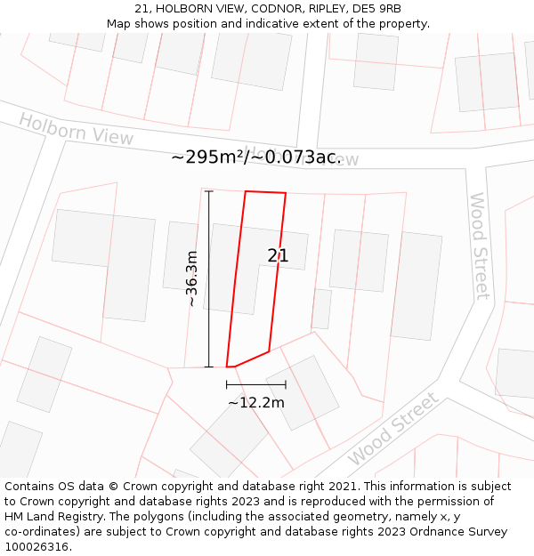 21, HOLBORN VIEW, CODNOR, RIPLEY, DE5 9RB: Plot and title map