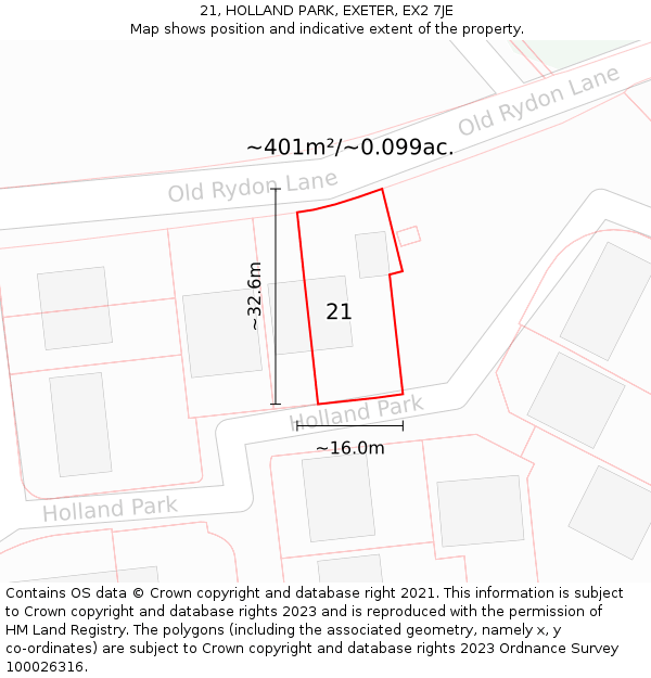 21, HOLLAND PARK, EXETER, EX2 7JE: Plot and title map