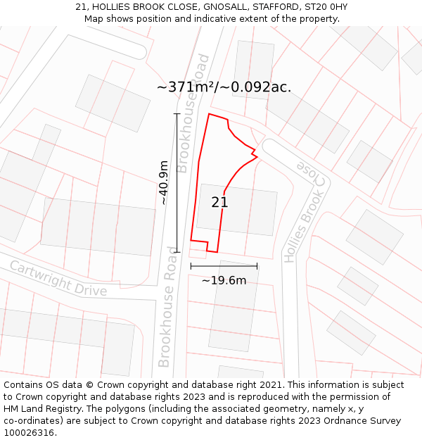 21, HOLLIES BROOK CLOSE, GNOSALL, STAFFORD, ST20 0HY: Plot and title map