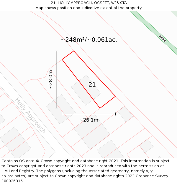 21, HOLLY APPROACH, OSSETT, WF5 9TA: Plot and title map