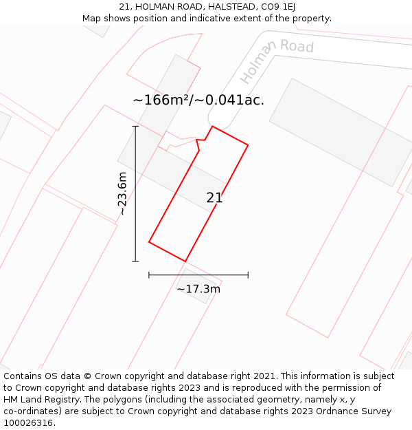 21, HOLMAN ROAD, HALSTEAD, CO9 1EJ: Plot and title map