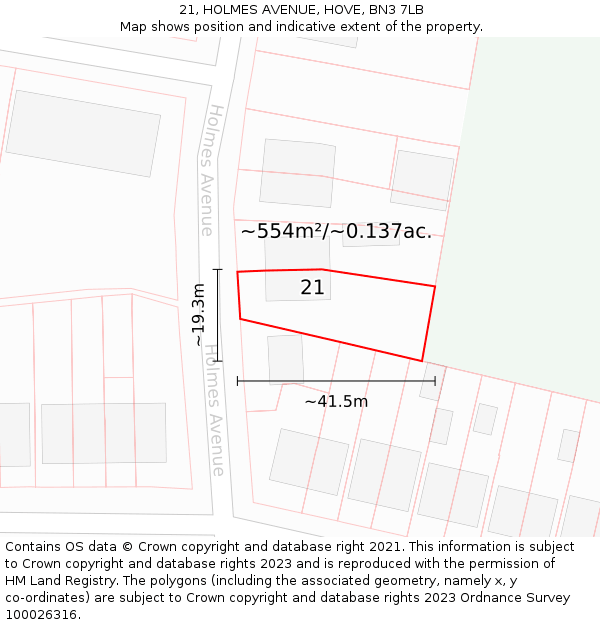 21, HOLMES AVENUE, HOVE, BN3 7LB: Plot and title map