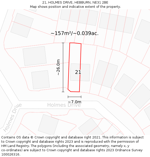 21, HOLMES DRIVE, HEBBURN, NE31 2BE: Plot and title map