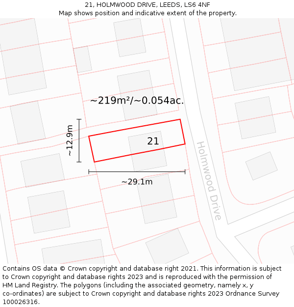 21, HOLMWOOD DRIVE, LEEDS, LS6 4NF: Plot and title map