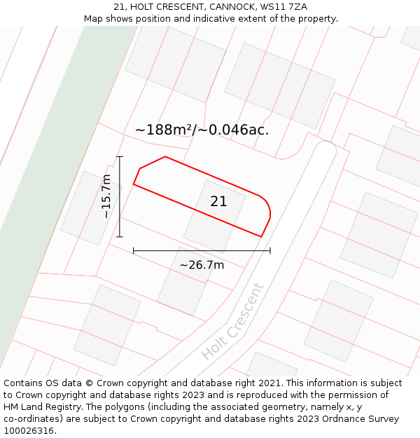 21, HOLT CRESCENT, CANNOCK, WS11 7ZA: Plot and title map