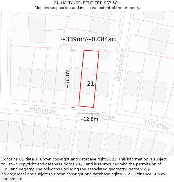 21, HOLTYNGE, BENFLEET, SS7 5QH: Plot and title map