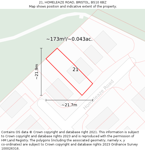 21, HOMELEAZE ROAD, BRISTOL, BS10 6BZ: Plot and title map