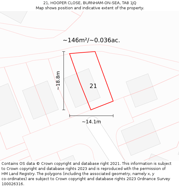 21, HOOPER CLOSE, BURNHAM-ON-SEA, TA8 1JQ: Plot and title map