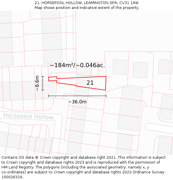 21, HORSEPOOL HOLLOW, LEAMINGTON SPA, CV31 1AW: Plot and title map