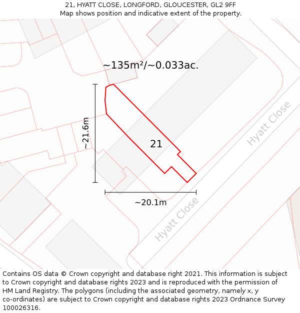 21, HYATT CLOSE, LONGFORD, GLOUCESTER, GL2 9FF: Plot and title map