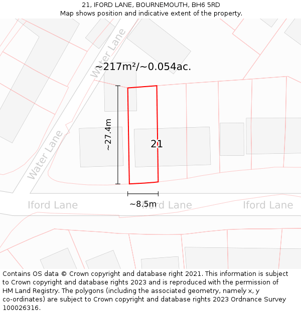 21, IFORD LANE, BOURNEMOUTH, BH6 5RD: Plot and title map