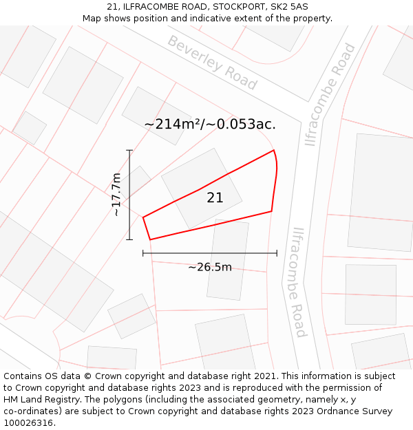 21, ILFRACOMBE ROAD, STOCKPORT, SK2 5AS: Plot and title map