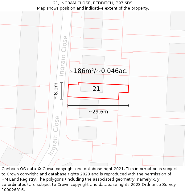 21, INGRAM CLOSE, REDDITCH, B97 6BS: Plot and title map